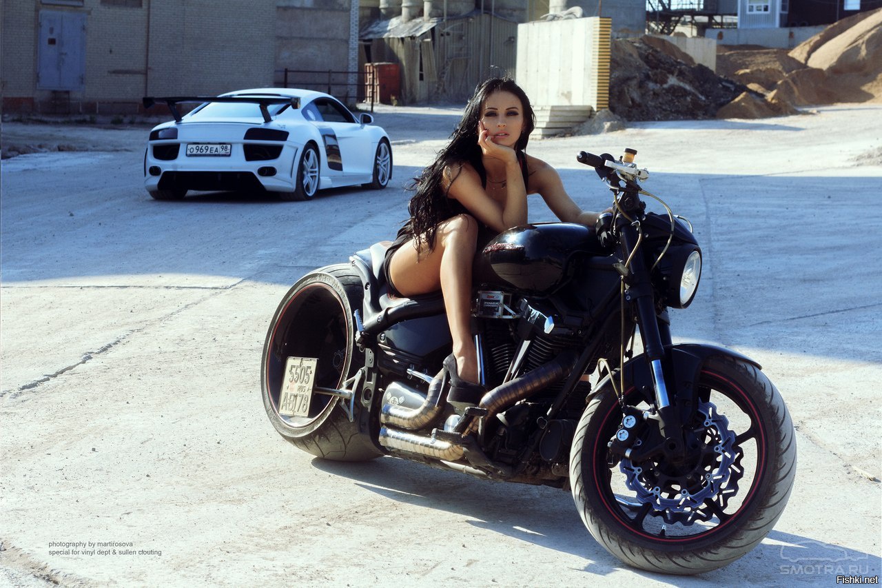 Sexy model Brunettes on a motorcycle in Ensenada